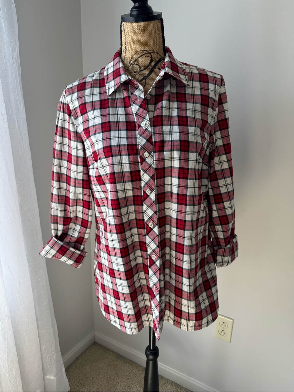 Talbots Red and White Plaid Button-Down Shirt